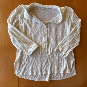 Poetry 2 white polo collar, three-quarter sleeve linen lightweight top shirt